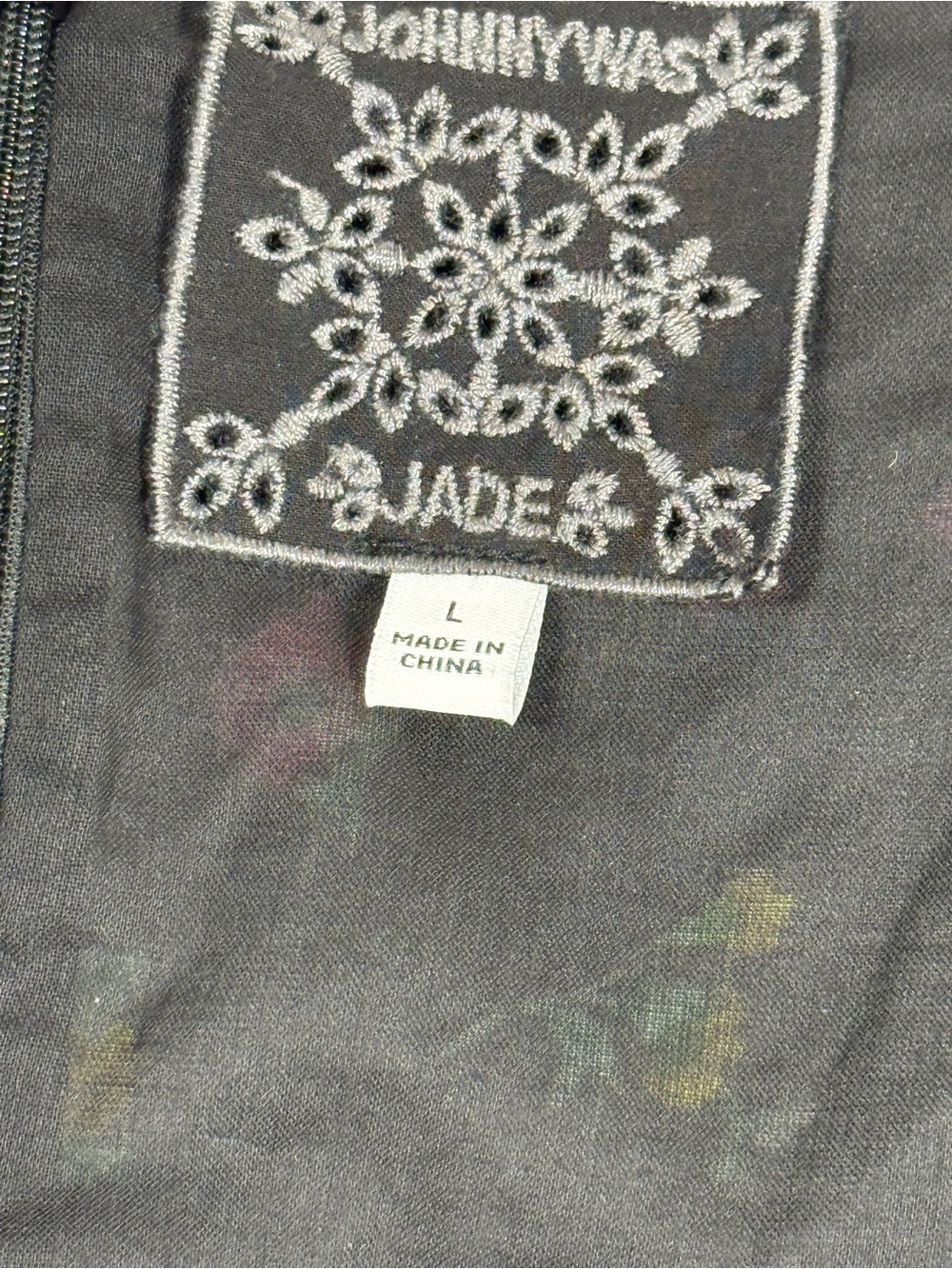 Johnny Was Jade Midi Dress Large 100% Silk Floral Black Boho Tiered Flowy Summer - Picture 6 of 11